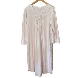 Miss Elaine Pale Pink Nightgown Womens Size XL Floral Embroidered Maxi 5 Buttons